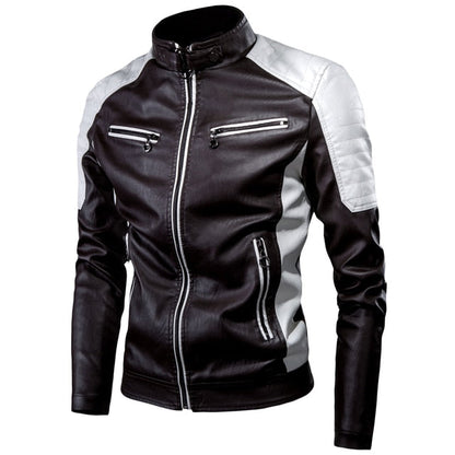 Ucrazy Men Winter Casual Motor Spliced Leather Jacket Coat Men Autumn Fashion Biker Vintage Warm Leather Jacket Coat Men