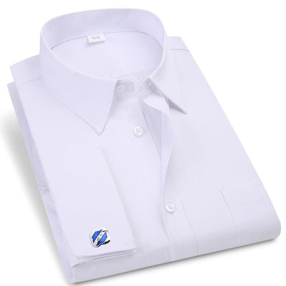 Men French Cuff Dress Shirt New White Long Sleeve Casual Buttons Shirt Male Brand Shirts Regular Fit Cufflinks Included 6XL