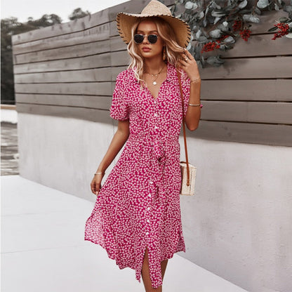 Dresses For Women Casual Short Sleeve Beach Dresses Women's Summer Holiday Sundress Floral Long Dress Tunics Robe Femmle