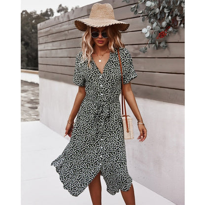 Dresses For Women Casual Short Sleeve Beach Dresses Women's Summer Holiday Sundress Floral Long Dress Tunics Robe Femmle