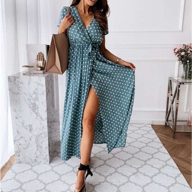 Dresses For Women Casual Short Sleeve Beach Dresses Women's Summer Holiday Sundress Floral Long Dress Tunics Robe Femmle