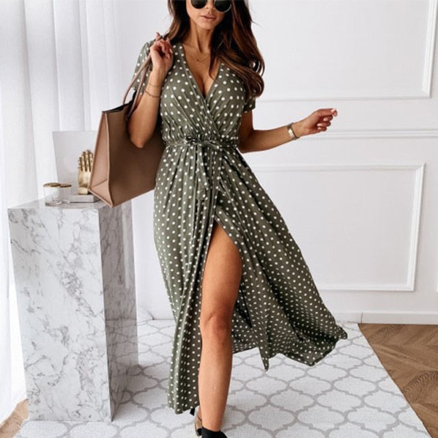 Dresses For Women Casual Short Sleeve Beach Dresses Women's Summer Holiday Sundress Floral Long Dress Tunics Robe Femmle