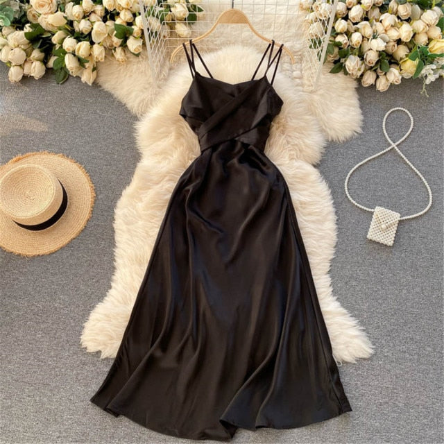 Women Sexy Satin Evening Dress Summer Off Shoulder High Waist Party Long Dresses Female Elegant Beach Robe Vestidos