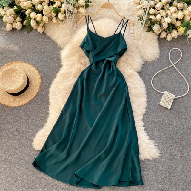 Women Sexy Satin Evening Dress Summer Off Shoulder High Waist Party Long Dresses Female Elegant Beach Robe Vestidos