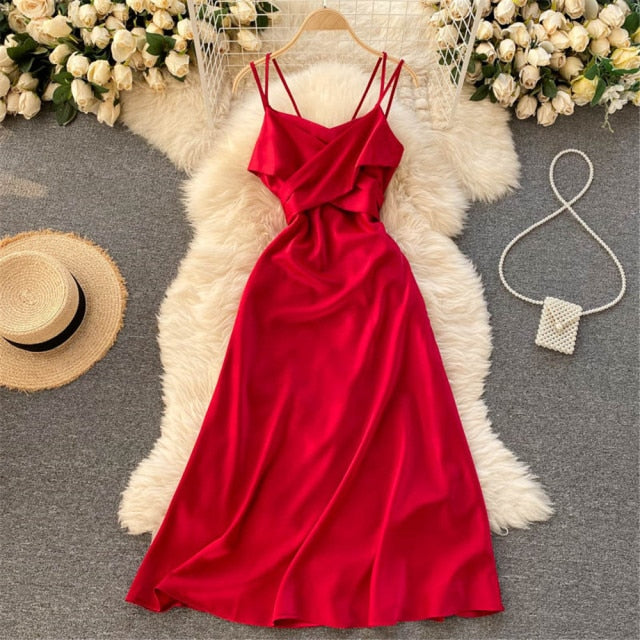 Women Sexy Satin Evening Dress Summer Off Shoulder High Waist Party Long Dresses Female Elegant Beach Robe Vestidos