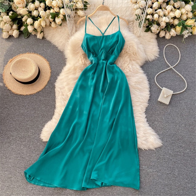 Women Sexy Satin Evening Dress Summer Off Shoulder High Waist Party Long Dresses Female Elegant Beach Robe Vestidos