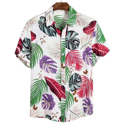 Summer Pure Cotton Mens Hawaiian Shirt Printed Short Sleeve Big Us Size Hawaii Flower Beach Floral Patterns