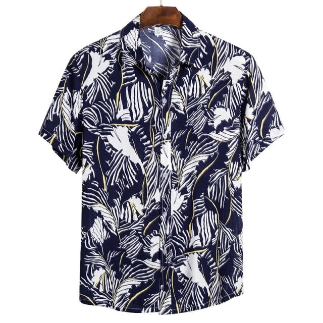 Summer Pure Cotton Mens Hawaiian Shirt Printed Short Sleeve Big Us Size Hawaii Flower Beach Floral Patterns