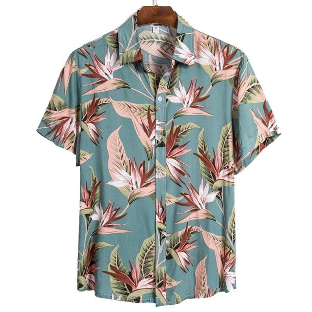 Summer Pure Cotton Mens Hawaiian Shirt Printed Short Sleeve Big Us Size Hawaii Flower Beach Floral Patterns