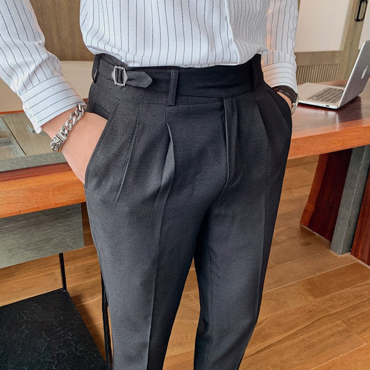 maoxiangshop Fashion Men Business Dress Pants Solid Color Office Social Wedding Streetwear Casual Suit Pants Slim Fit Trousers Costume Homme