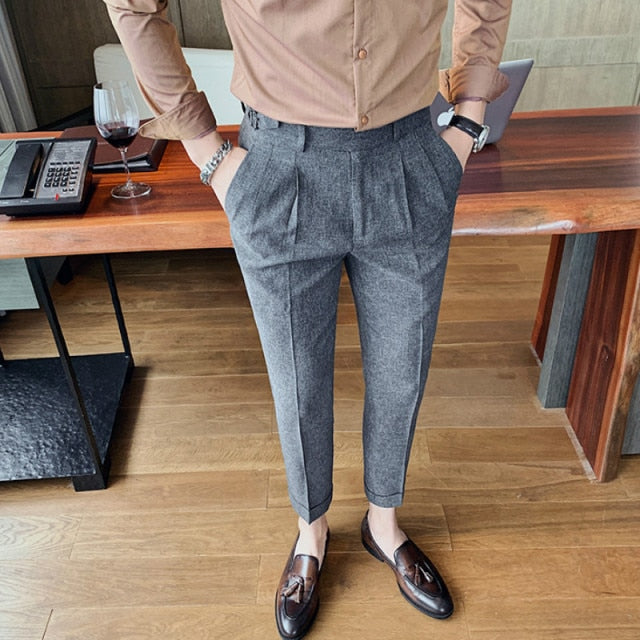 maoxiangshop Fashion Men Business Dress Pants Solid Color Office Social Wedding Streetwear Casual Suit Pants Slim Fit Trousers Costume Homme