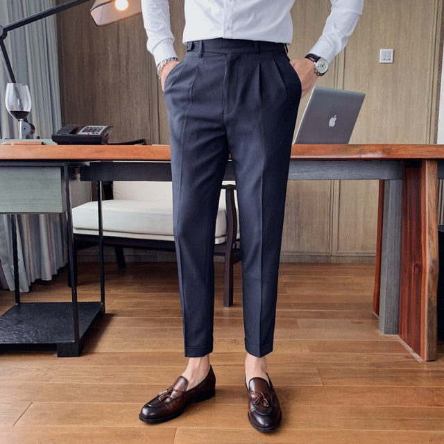 maoxiangshop Fashion Men Business Dress Pants Solid Color Office Social Wedding Streetwear Casual Suit Pants Slim Fit Trousers Costume Homme