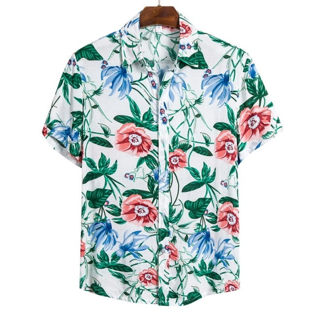 Summer Pure Cotton Mens Hawaiian Shirt Printed Short Sleeve Big Us Size Hawaii Flower Beach Floral Patterns