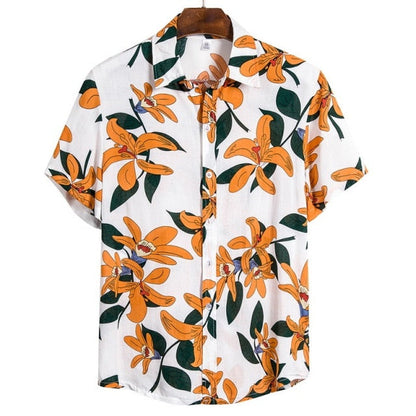 Summer Pure Cotton Mens Hawaiian Shirt Printed Short Sleeve Big Us Size Hawaii Flower Beach Floral Patterns