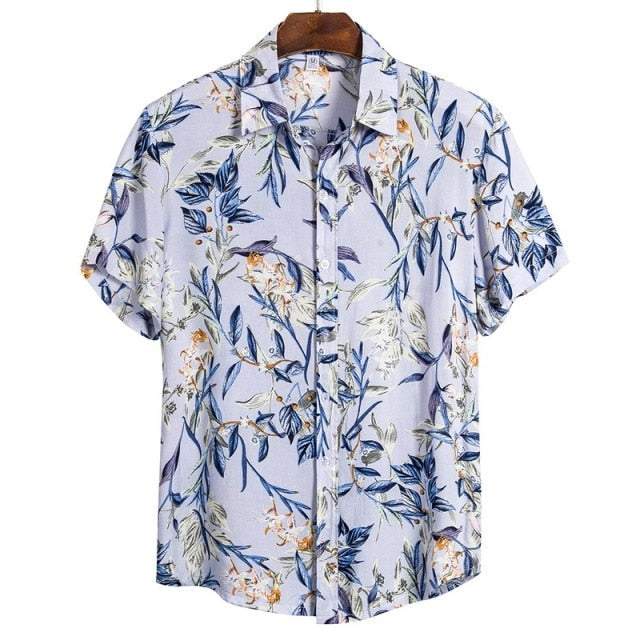 Summer Pure Cotton Mens Hawaiian Shirt Printed Short Sleeve Big Us Size Hawaii Flower Beach Floral Patterns