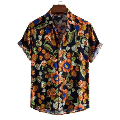 Summer Pure Cotton Mens Hawaiian Shirt Printed Short Sleeve Big Us Size Hawaii Flower Beach Floral Patterns