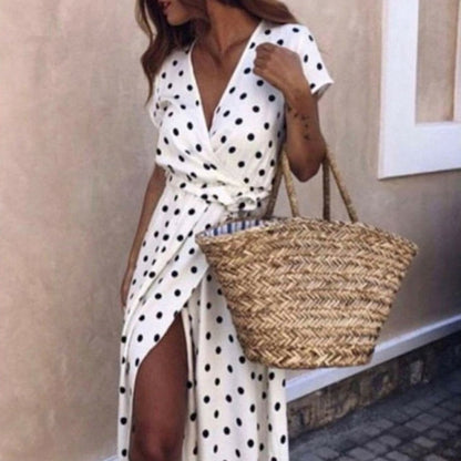 Bobo Women Dark Blue Boho Loose Sleeveless Holiday Dot Print Long Maxi Dress Evening Party Beach Dresses Summer Sundress