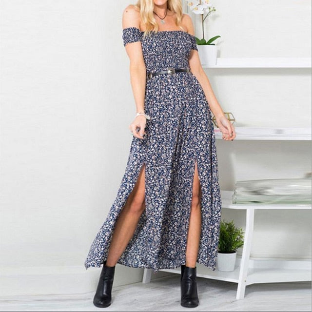 Bobo Women Dark Blue Boho Loose Sleeveless Holiday Dot Print Long Maxi Dress Evening Party Beach Dresses Summer Sundress