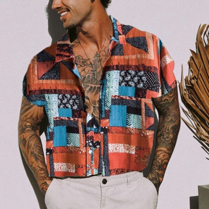 New Summer Hawaiian Men Shirts Short Sleeve Work Shirt Men Striped Print Blouse Casual Button Up Shirts Camisas De Hombre