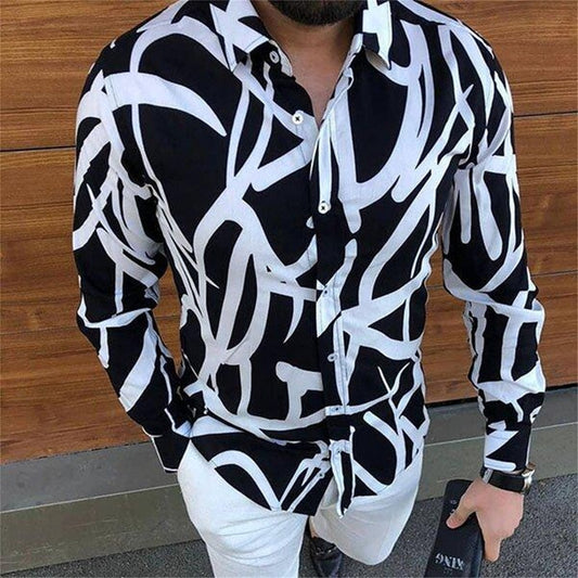New Punk Style Men's Silk Satin Digital printing Shirts Male Slim Fit Long Sleeve Flower Print Casual Party Shirt Tops