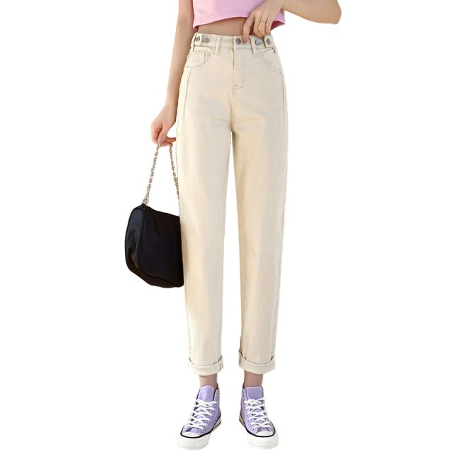 White Women's Jeans Korean Fashion High Waist Straight Skinny Casual Denim Trousers Trend Vintage Female Pants Spring New