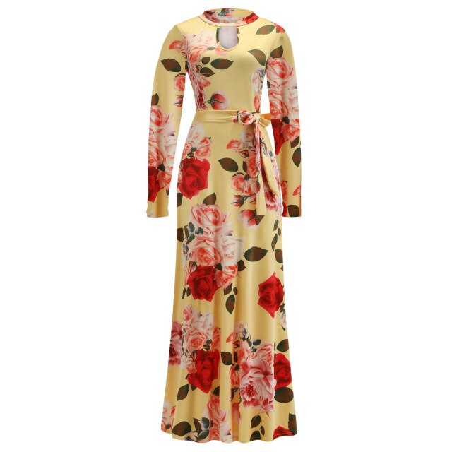 Vintage Floral Print Short Sleeve Long Dress Summer Casual Slim Women New Elegant Belt Bodycon Party Robe Holiday Maxi Vestidos