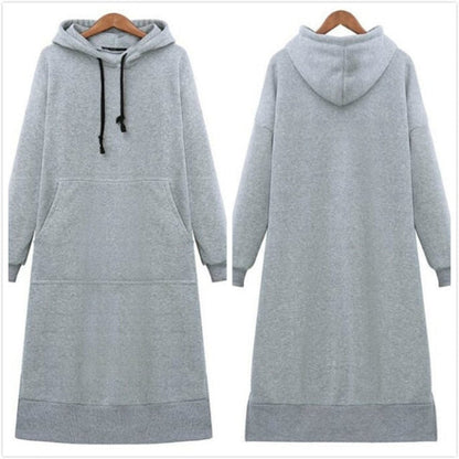 Women Loose Long Hoodie Casual Solid Color Hooded Sweatshirts Student's Autumn Winter Baggy Pullover Oversized Sweatshirt Dress