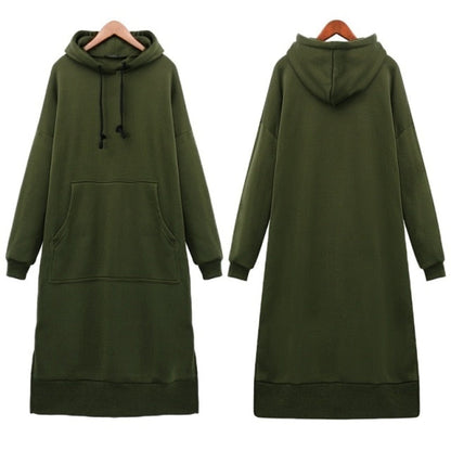 Women Loose Long Hoodie Casual Solid Color Hooded Sweatshirts Student's Autumn Winter Baggy Pullover Oversized Sweatshirt Dress