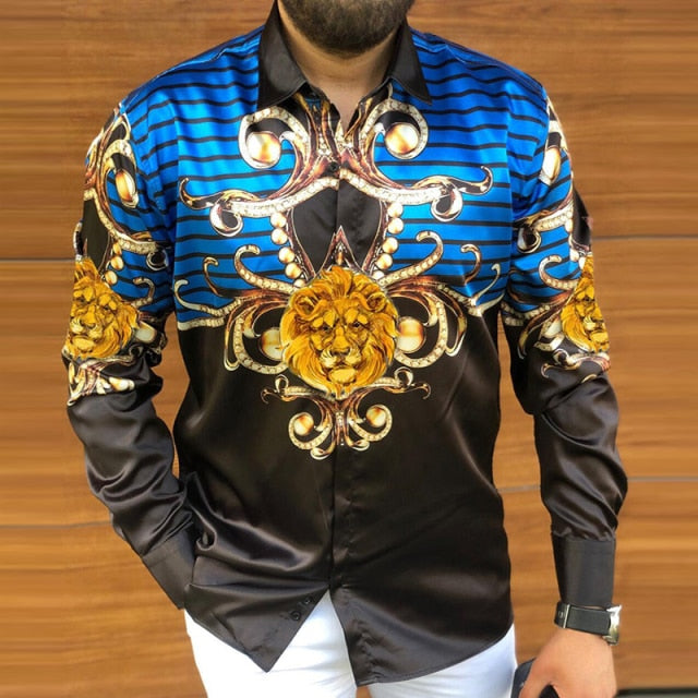 maoxiangshop Casual Loose Turn-down Collar Mens Shirts Vintage Printing Button Short Sleeve Tops Summer Men Clothing Fashion Streetwear