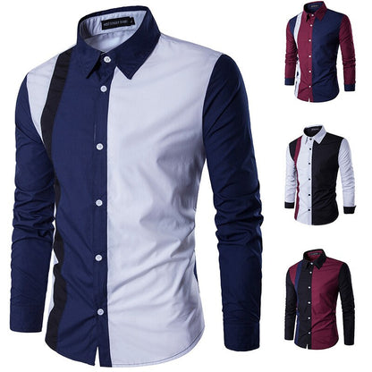 men's spring men's paneled cotton long-sleeve shirt Korean-style Slim fit youth long-sleeve shirt men's