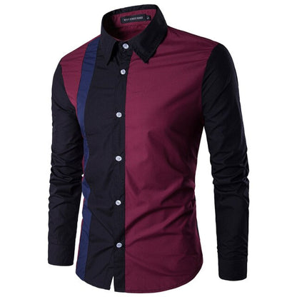 men's spring men's paneled cotton long-sleeve shirt Korean-style Slim fit youth long-sleeve shirt men's