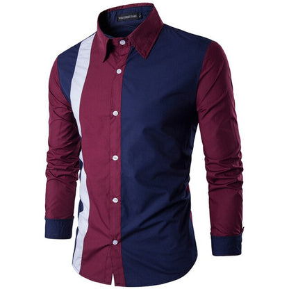 men's spring men's paneled cotton long-sleeve shirt Korean-style Slim fit youth long-sleeve shirt men's