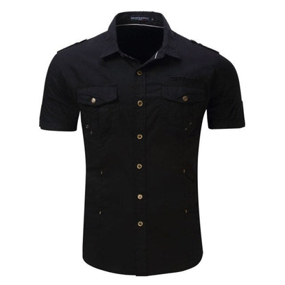 High quality Mens Cargo Shirt Men Casual Shirt Solid Short Sleeve Shirts Work Shirt with Wash Standard US Size 100% Cotton