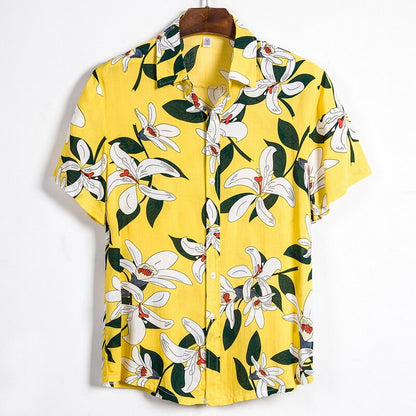 Fashion Mens Hawaiian Beach Shirts Summer New Short Sleeve Floral Print Tropical Aloha Shirts Holiday Vacation Clothing