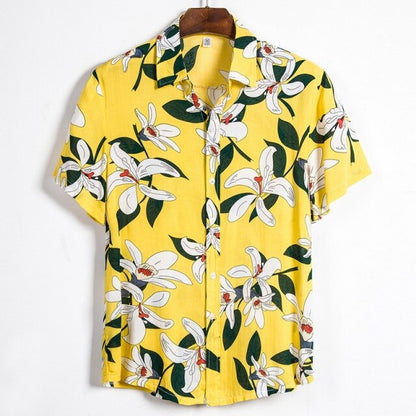 Fashion Mens Hawaiian Beach Shirts Summer New Short Sleeve Floral Print Tropical Aloha Shirts Holiday Vacation Clothing