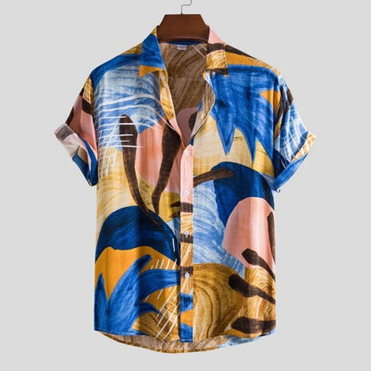 Fashion Mens Hawaiian Beach Shirts Summer New Short Sleeve Floral Print Tropical Aloha Shirts Holiday Vacation Clothing