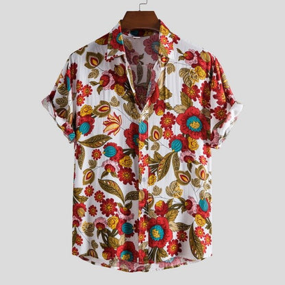 Fashion Mens Hawaiian Beach Shirts Summer New Short Sleeve Floral Print Tropical Aloha Shirts Holiday Vacation Clothing