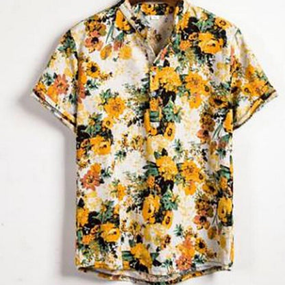 Fashion Mens Hawaiian Beach Shirts Summer New Short Sleeve Floral Print Tropical Aloha Shirts Holiday Vacation Clothing