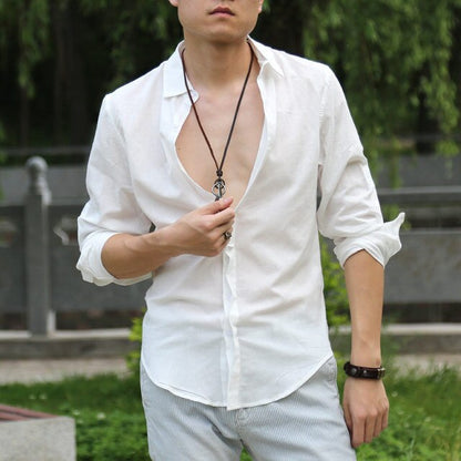 chemise homme masculina Cotton Linen Shirts Man Summer White Shirt Social Gentleman mens shirts Ultra  Casual-shirt British