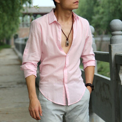 chemise homme masculina Cotton Linen Shirts Man Summer White Shirt Social Gentleman mens shirts Ultra  Casual-shirt British