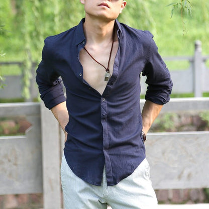 chemise homme masculina Cotton Linen Shirts Man Summer White Shirt Social Gentleman mens shirts Ultra  Casual-shirt British
