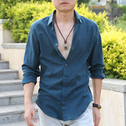 chemise homme masculina Cotton Linen Shirts Man Summer White Shirt Social Gentleman mens shirts Ultra  Casual-shirt British