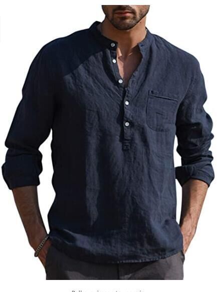Men's Casual Blouse Cotton Linen Shirt Loose Tops Fashion Solid Color Long Sleeve Shirt Spring Autumn  Men Shirt Streetwear