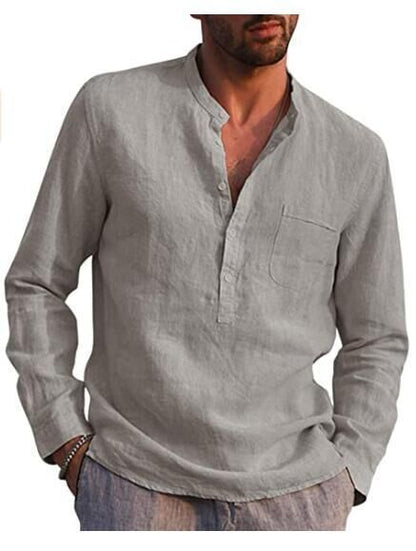 Men's Casual Blouse Cotton Linen Shirt Loose Tops Fashion Solid Color Long Sleeve Shirt Spring Autumn  Men Shirt Streetwear