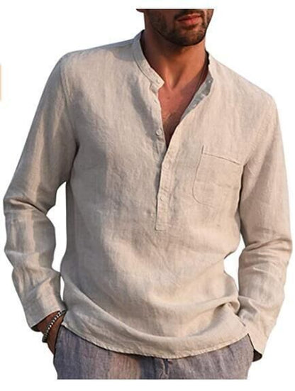 Men's Casual Blouse Cotton Linen Shirt Loose Tops Fashion Solid Color Long Sleeve Shirt Spring Autumn  Men Shirt Streetwear