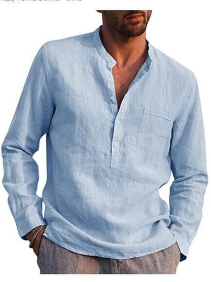 Men's Casual Blouse Cotton Linen Shirt Loose Tops Fashion Solid Color Long Sleeve Shirt Spring Autumn  Men Shirt Streetwear