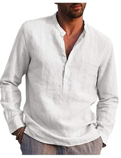 Men's Casual Blouse Cotton Linen Shirt Loose Tops Fashion Solid Color Long Sleeve Shirt Spring Autumn  Men Shirt Streetwear