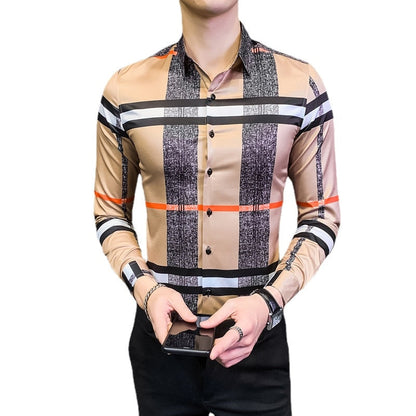 26 Colour Size M-6XL Luxury Boutique Fashion Printed Slim Men's Casual Long-sleeved Shirt European American Street Male Social
