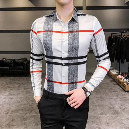 26 Colour Size M-6XL Luxury Boutique Fashion Printed Slim Men's Casual Long-sleeved Shirt European American Street Male Social