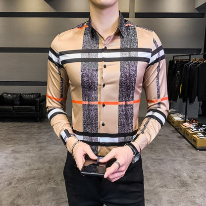 26 Colour Size M-6XL Luxury Boutique Fashion Printed Slim Men's Casual Long-sleeved Shirt European American Street Male Social